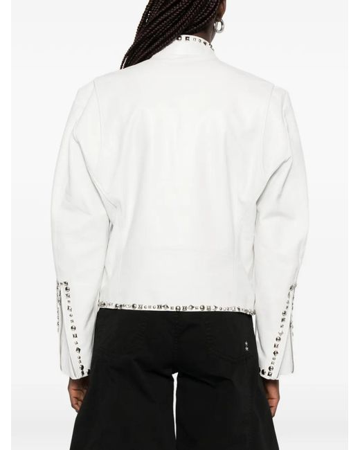 R13 White Cafe Racer Studded Jacket