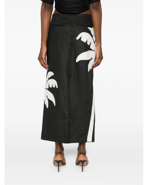 Farm Rio Black Palm-Tree-Print Maxi Skirt