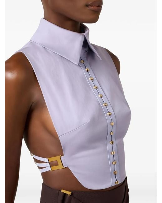Elisabetta Franchi Purple Stretch Cotton Bib With Elastic Straps