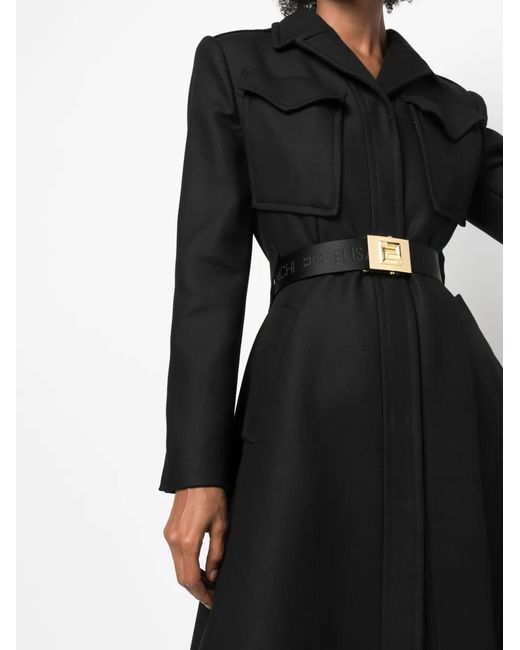 Elisabetta Franchi Black Logo-Detail Belted Coat