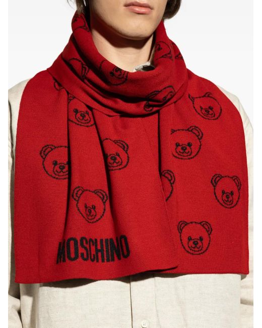 Sciarpa Con Stampa Teddy di Moschino in Red