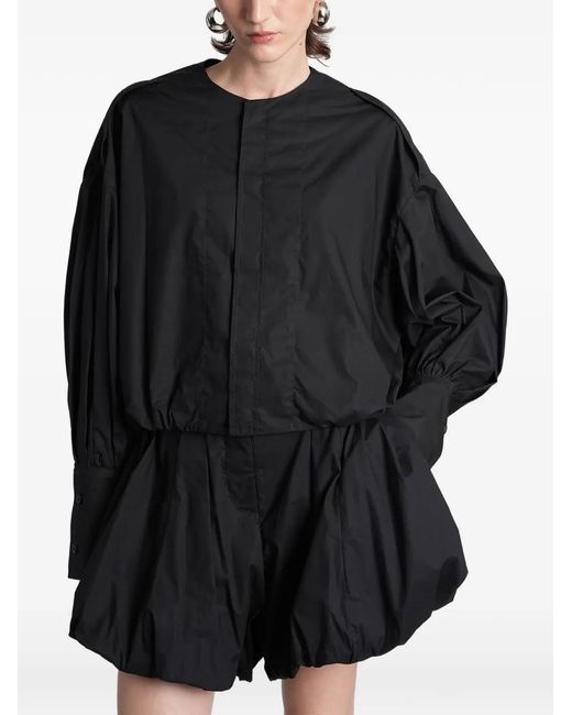 Thelatest Black Diana Pleated Puff-Sleeve Blouse