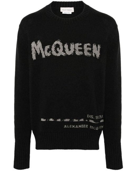 Maglione con logo jacquard di Alexander McQueen in Black da Uomo