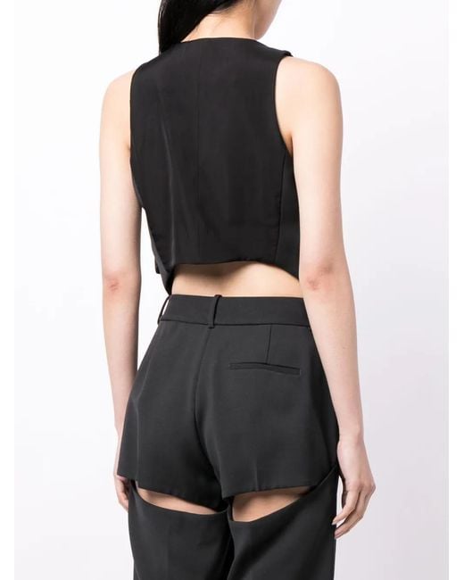 Area Black Crystal-Embellished V-Neck Top