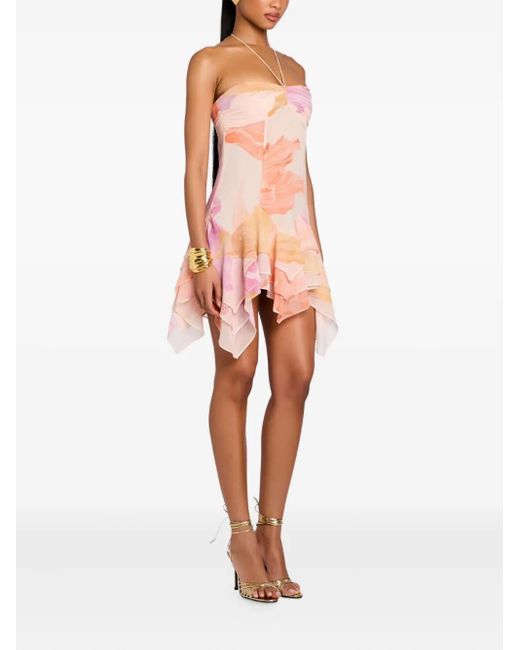 retroféte Pink Maura Floral-Print Ruffled Mini Dress