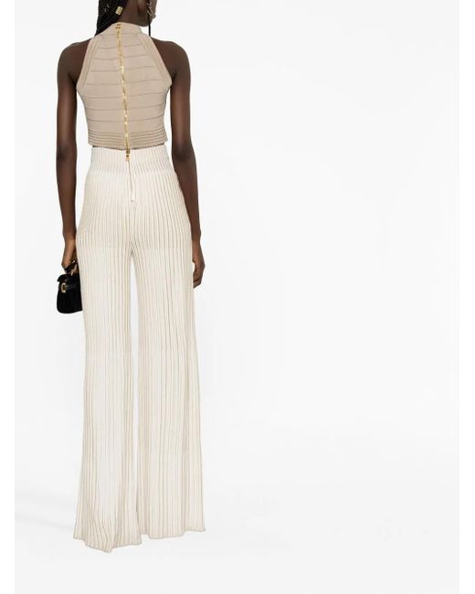 Top corto con detalle de costuras Balmain de color Natural