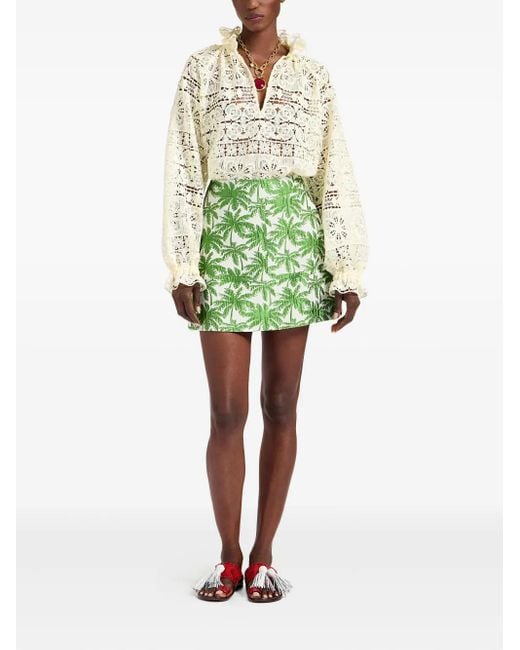 LaDoubleJ Green Palm Tree-Print Mini Skirt