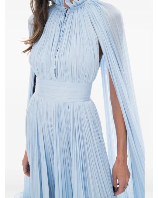 Ana Radu Blue Pleated Cape Dress