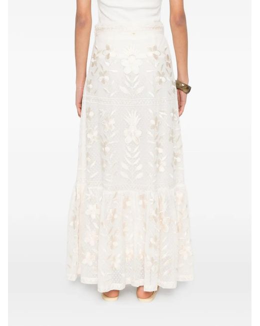 Antik Batik White Carioca Floral-Embroidered Maxi Skirt