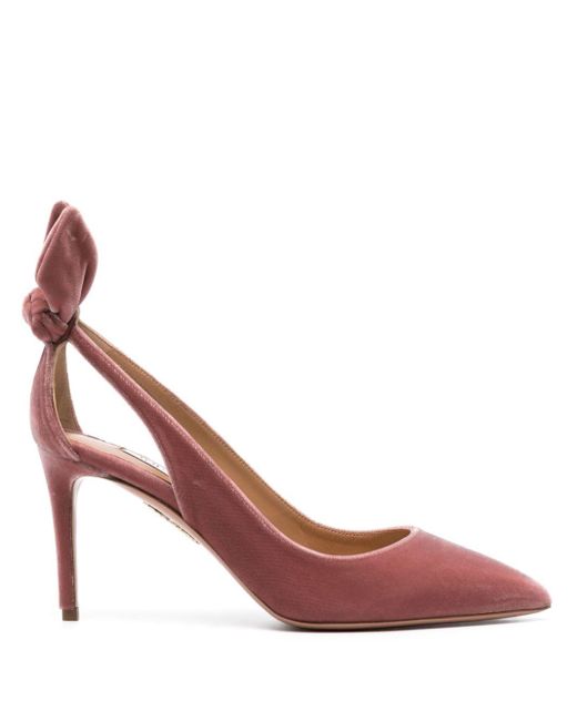 Aquazzura Pink Bow Tie 80mm Velvet Pumps