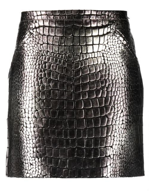 Tom Ford メタリックレザー ミニスカート Black