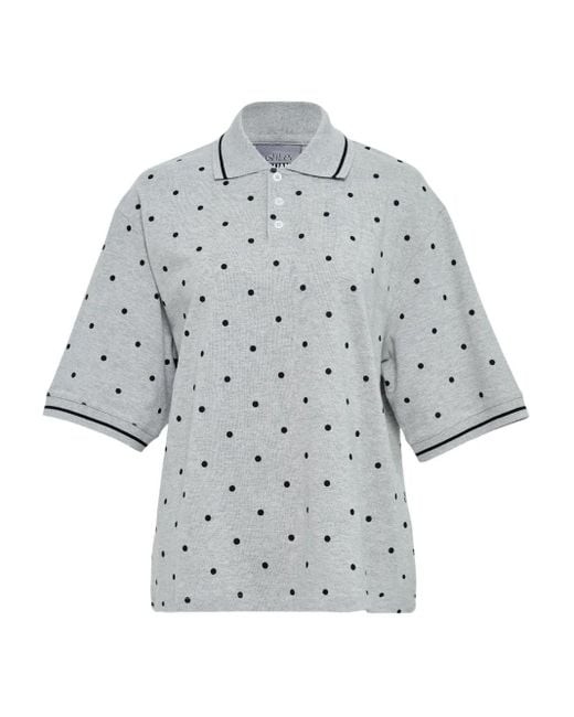 Ashley Williams Gray Polka-Dot Polo Shirt