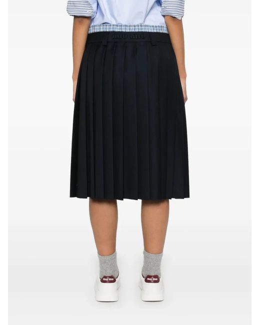 Jupe Mi-Longue À Design Plissé Miu Miu en coloris Black