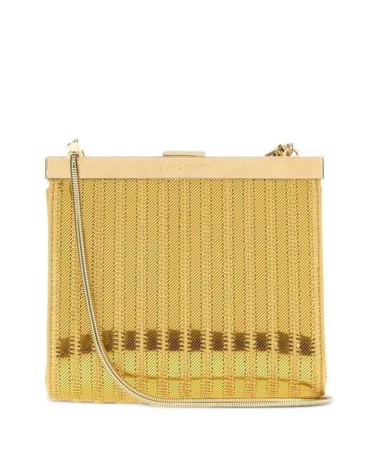 Alberta Ferretti Yellow Ribbed-Knit Chain-Strap Shoulder Bag
