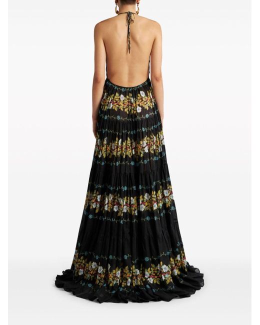 Etro Black Floral Tiered Cotton Gown