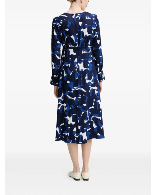 Marc O' Polo Blue Abstract-Print V-Neck Midi Dress