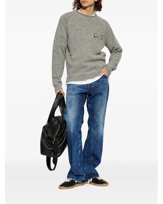 DSquared² Gray Logo-Patch Flecked Sweater for men