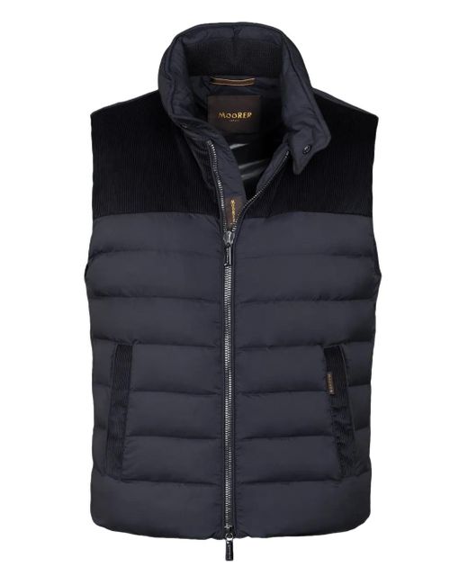 Moorer Blue Corduroy-Panel Quilted Gilet for men