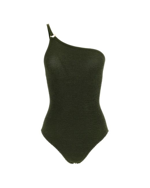 Hunza G Green Clara One-Shoulder Swimsuit