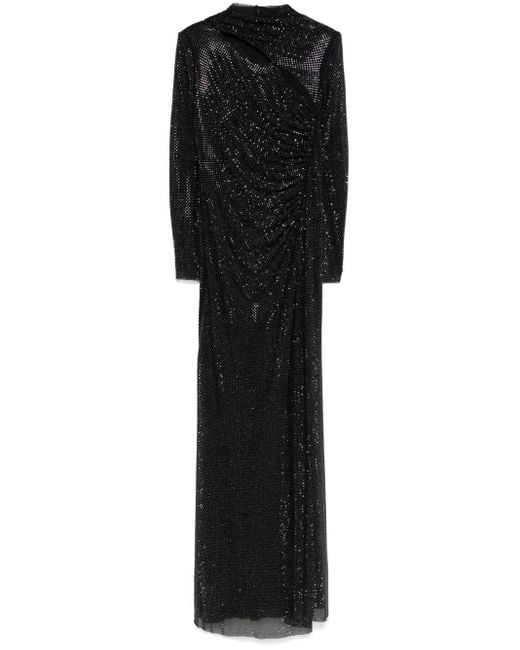 Self-Portrait Black Rhinestone Mesh Maxi Dress