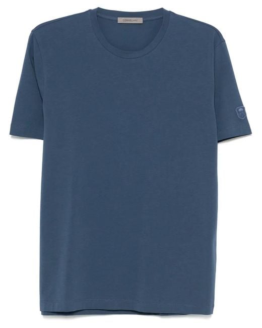 Corneliani Blue Embroidered-Logo T-Shirt for men