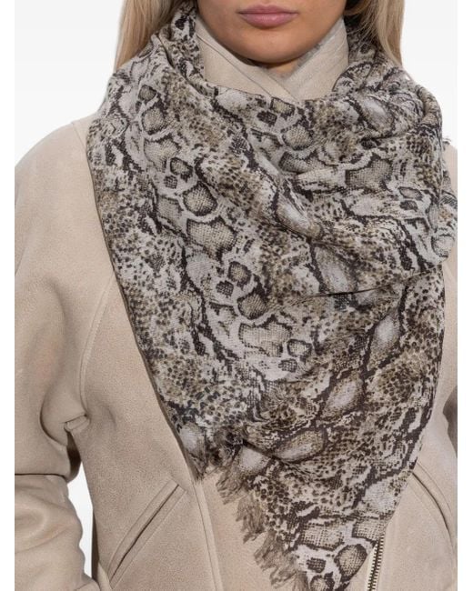 Isabel Marant Black Fransenschal Mit Schlangenleder-Print