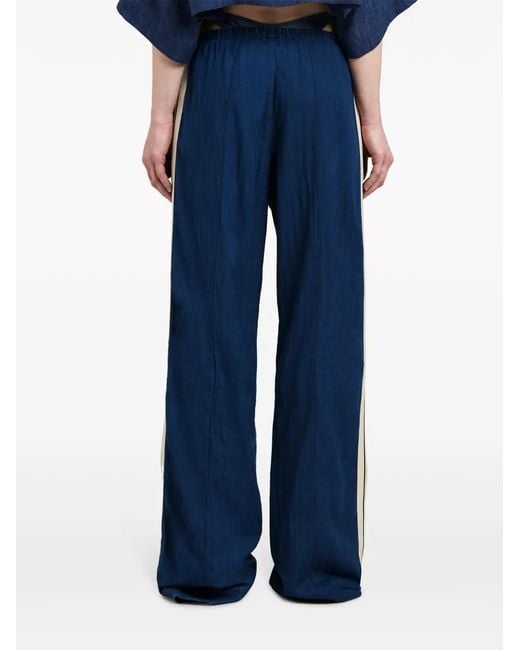 Palm Angels Blue Side-stripe Chambray Trousers