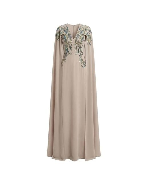 Saiid Kobeisy Natural Embellished-Front Cape Dress