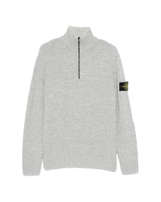 Stone Island Gray Quarter-Zip Sweater for men