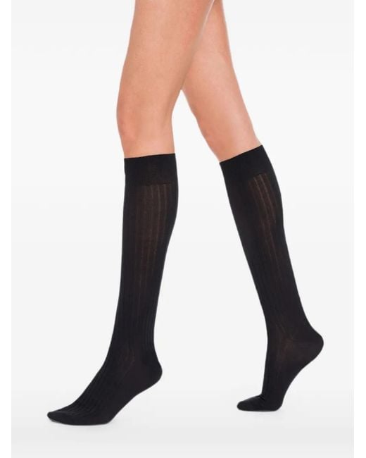 Wolford Black Chaussettes Montantes Côtelées