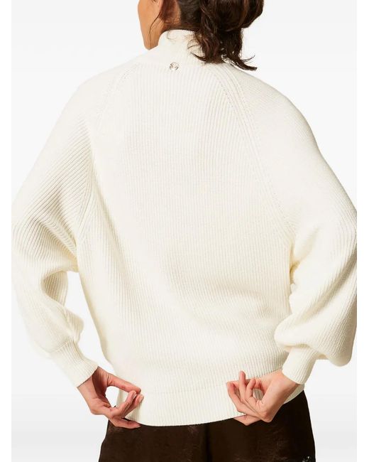 Twinset White Pull Oversize À Col Roulé