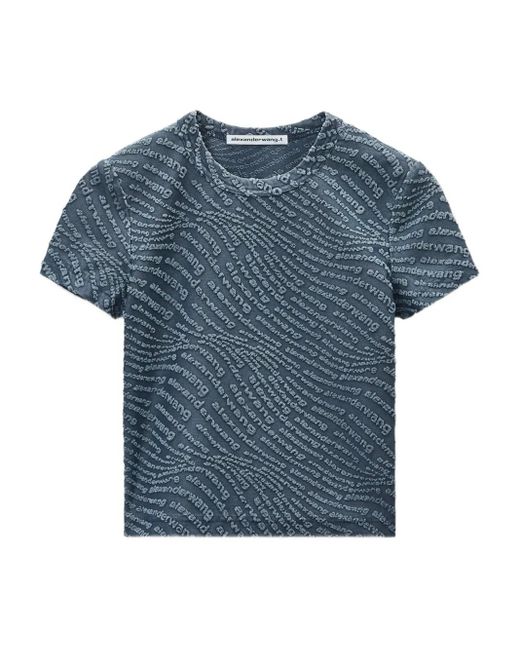 Alexander Wang Top Met Korte Mouwen En Logo-Reliëf in het Blue