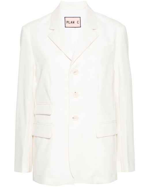 Plan C White Single-breasted Blazer