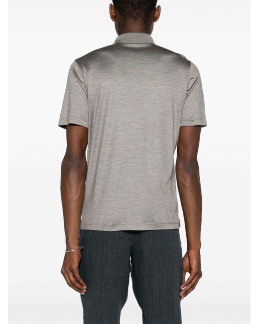 Mélange-effect silk polo shirt Barba Napoli pour homme en coloris Gray