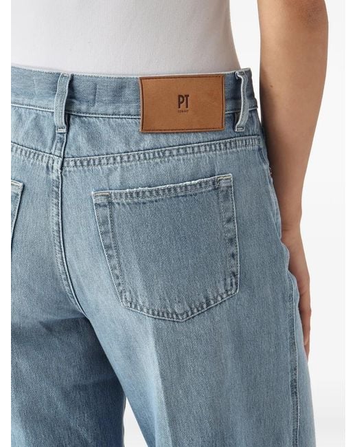 PT Torino Blue Wide-Leg Faded Jeans