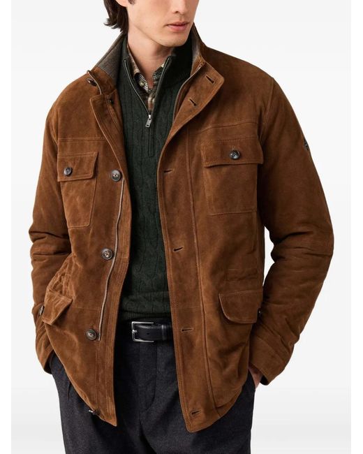 Hackett Brown Multi-Pocket Leather Jacket for men