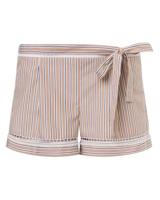 Alberta Ferretti Pink Bow-embellished Striped Mini Shorts
