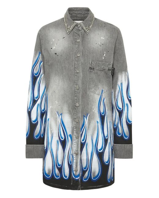Philipp Plein グラフィック デニムシャツ Gray