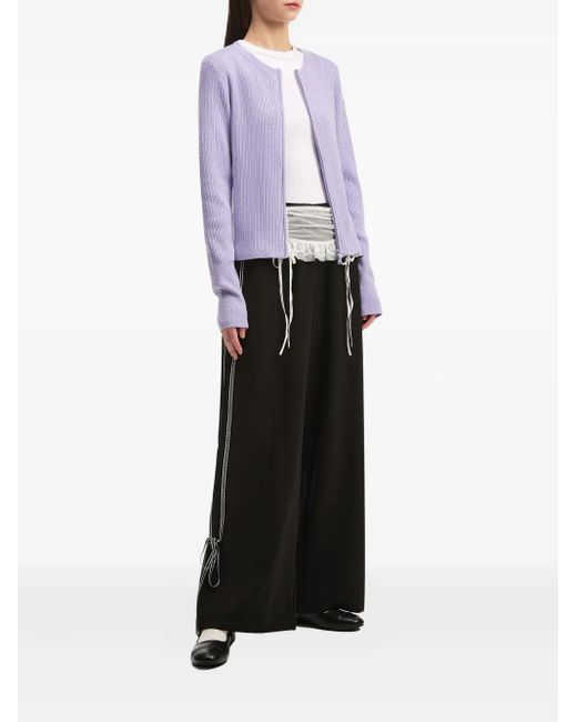 B+ AB Black Ruffle-Detail Side-Stripe Trousers