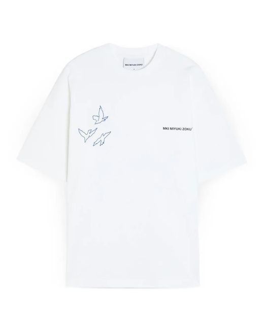 MKI Miyuki-Zoku White Flight Bird-Print T-Shirt for men