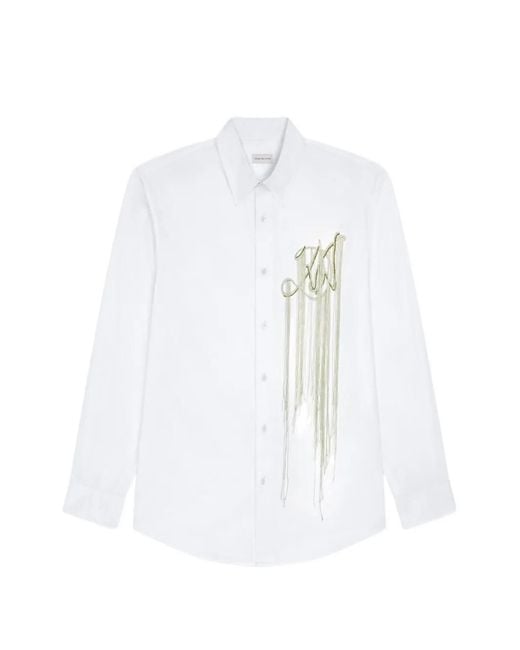 Dries Van Noten White Embroidered Cotton Shirt for men