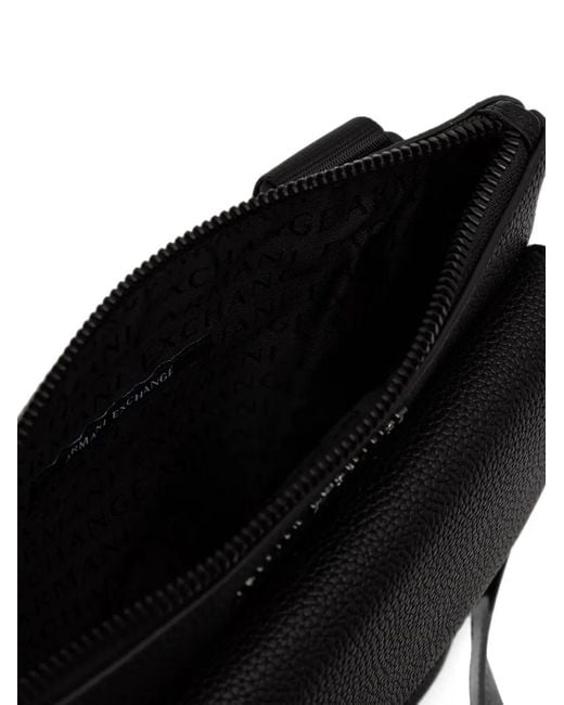 ARMANI EXCHANGE Black Logo-Plaque Pebbled-Effect Messenger Bag for men