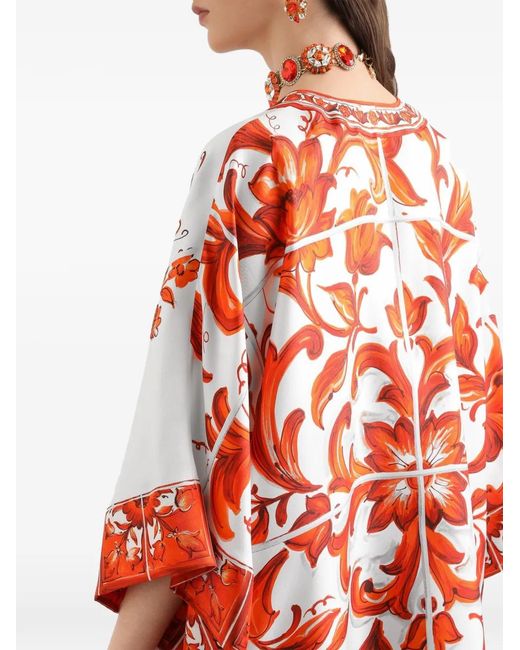 Dolce & Gabbana Orange Majolica-Print Twill Short Kimono Dress