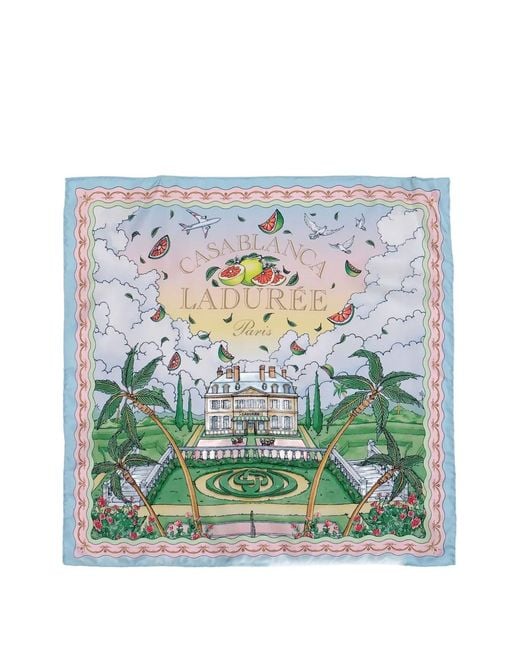 Casablanca Blue Laduree-Motif Silk Scarf for men