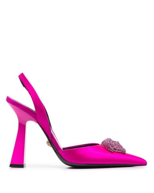Versace Medusa-motif Satin-finish Pumps in Pink - Lyst