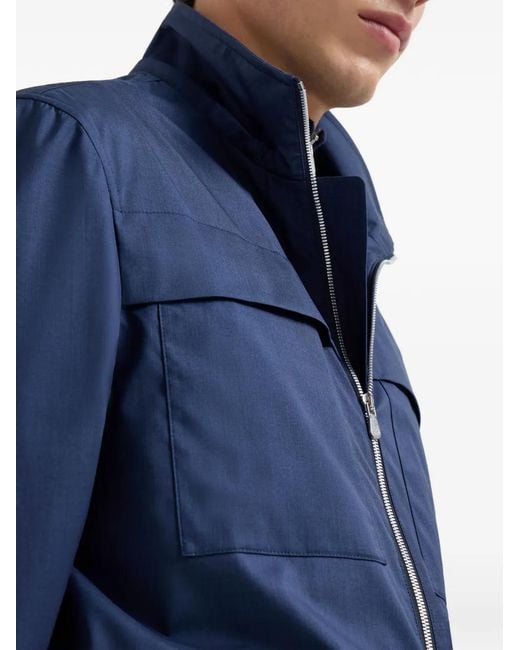 Brunello Cucinelli Blue Detachable-Hood Safari Jacket for men