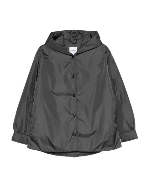 Aspesi Gray Hooded Button-Fastening Jacket