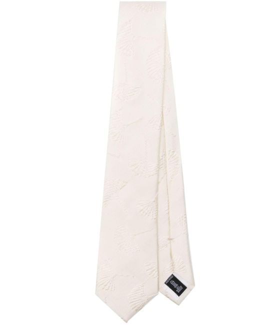 Corbata con ginkgo bordado Emporio Armani de hombre de color White
