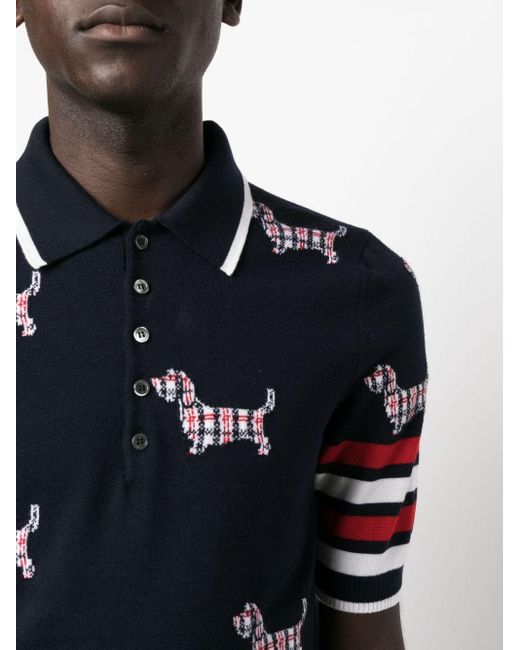 Thom Browne Blue Hector Intarsia Polo Shirt for men