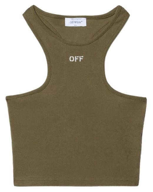 Off-White c/o Virgil Abloh Green Logo-Embroidered Ribbed Tank Top